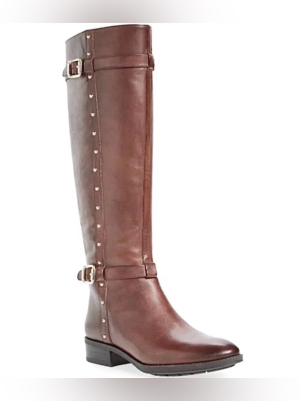 Vince Camuto Preslen Tall Brown Studded Buckle Boots